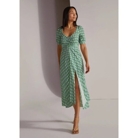 💕FAVORITE DAUGHTER💕 Vineyard Maxi Dress ~ Retro Mosaic Green Print 2 NWT - Picture 2 of 16
